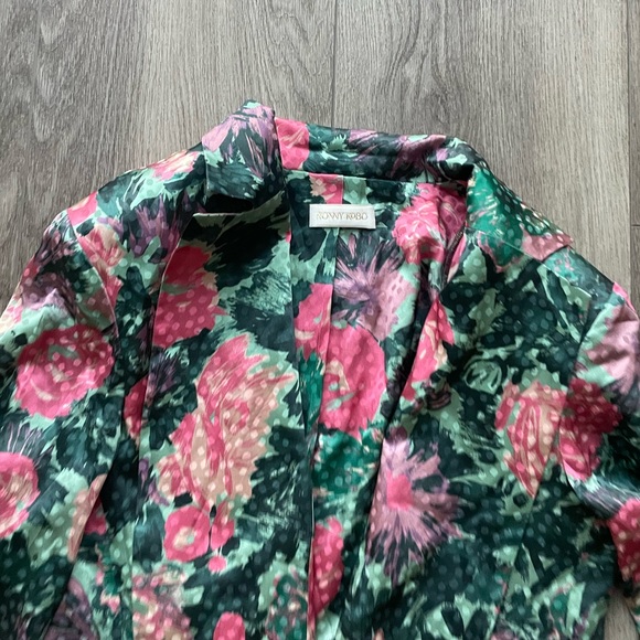 ronny kobo floral satin jacquard silk blend padded shoulders lapel light blazer - Picture 4 of 4